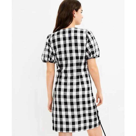 Loft Oversized Petite Black White Gingham Button V-Neck Dress NWT Size 14 Picnic - Picture 2 of 9